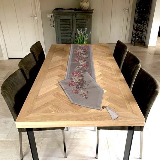 Grey Jacquard Table Runner – 210 cm