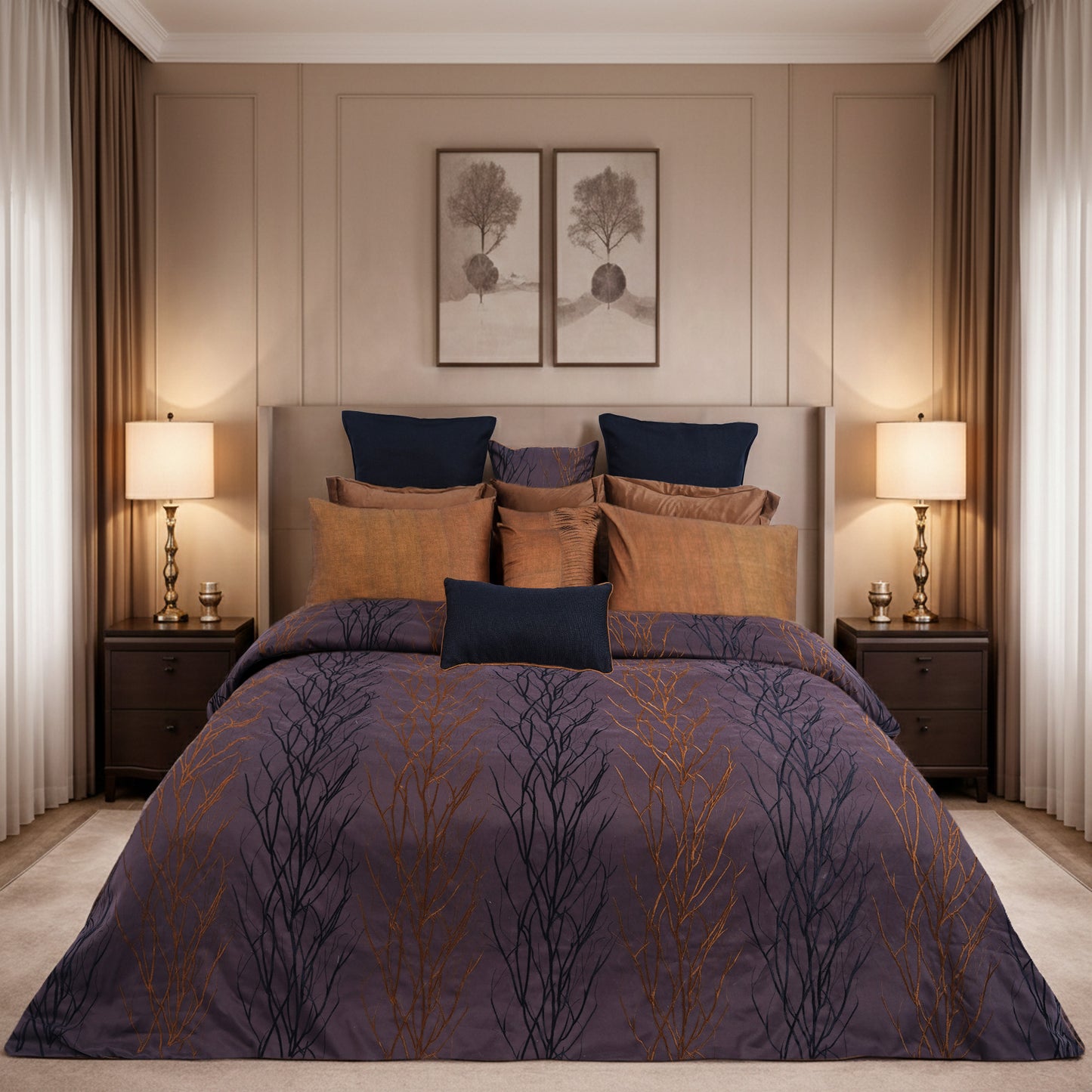 Brown Royale HL Signature Luxury Bed Linen Set by Hira Lari