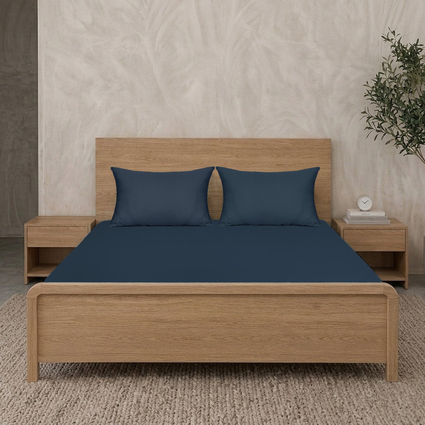 Navy Blue Luxury Hotel Collection King Fitted Sheet Set with 2 Pillow Covers – 72" x 78" – 100% Cotton Sateen TC-200
