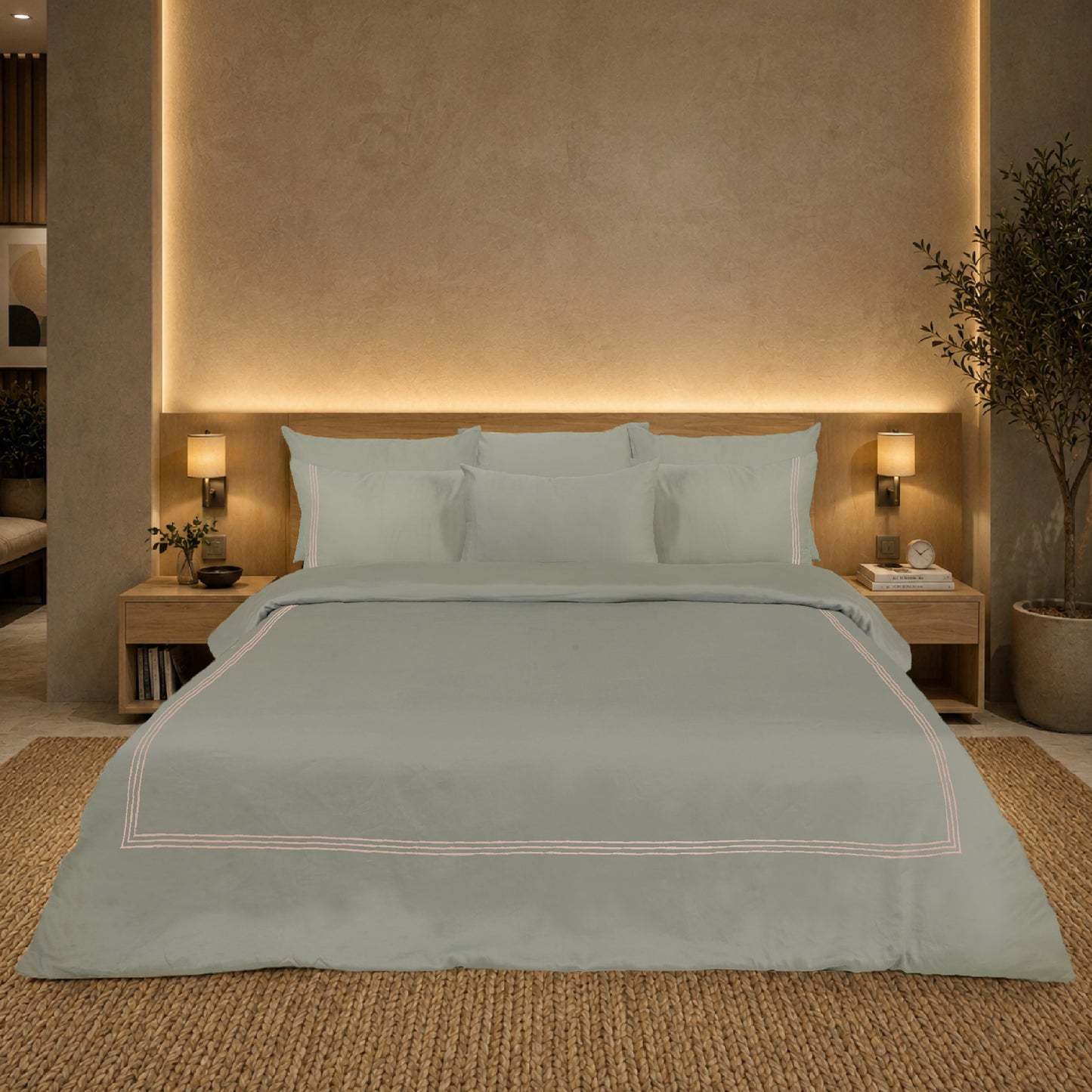 Silver Grey Luxury Hotel Collection Embroidered King Quilt Cover Set with 2 Pillow Covers | 100% Cotton Sateen TC-200 | 104" x 95"