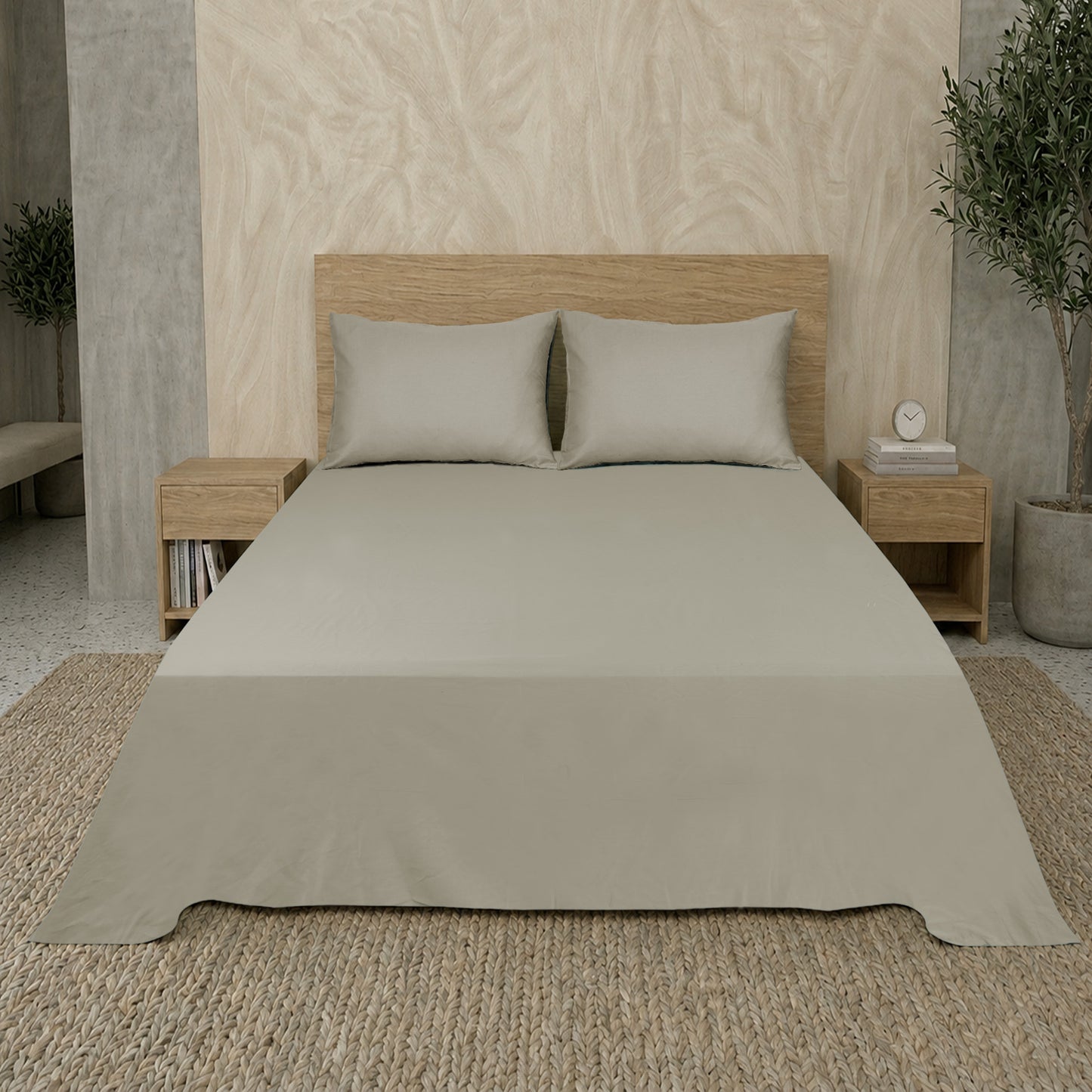 Silver Grey Luxury Hotel Collection King Flat Sheet Set with 2 Pillow Covers – 108" x 102" – 100% Cotton Sateen TC-200