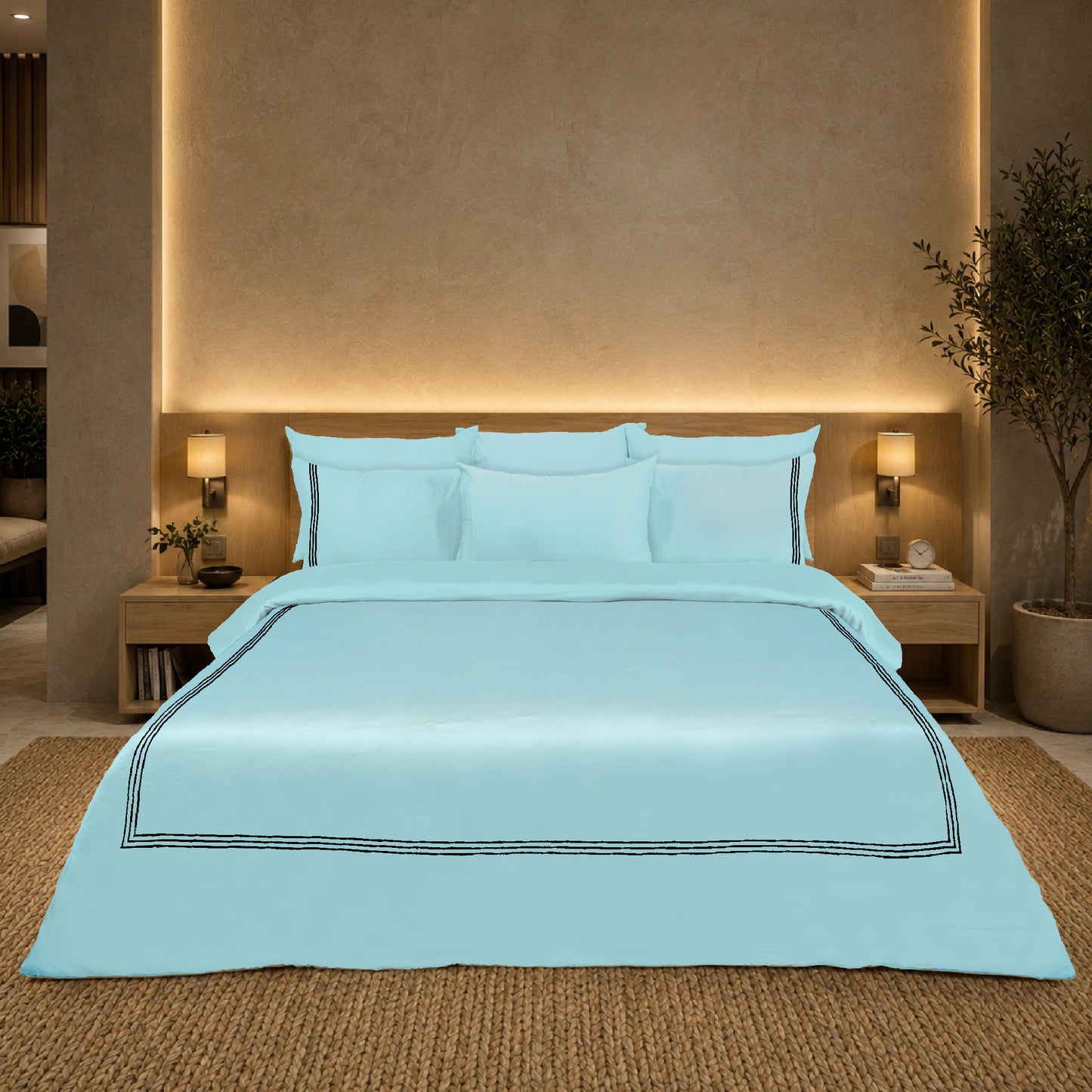 Mint Luxury Hotel Collection Embroidered King Quilt Cover Set with 2 Pillow Covers | 100% Cotton Sateen TC-200 | 104" x 95"