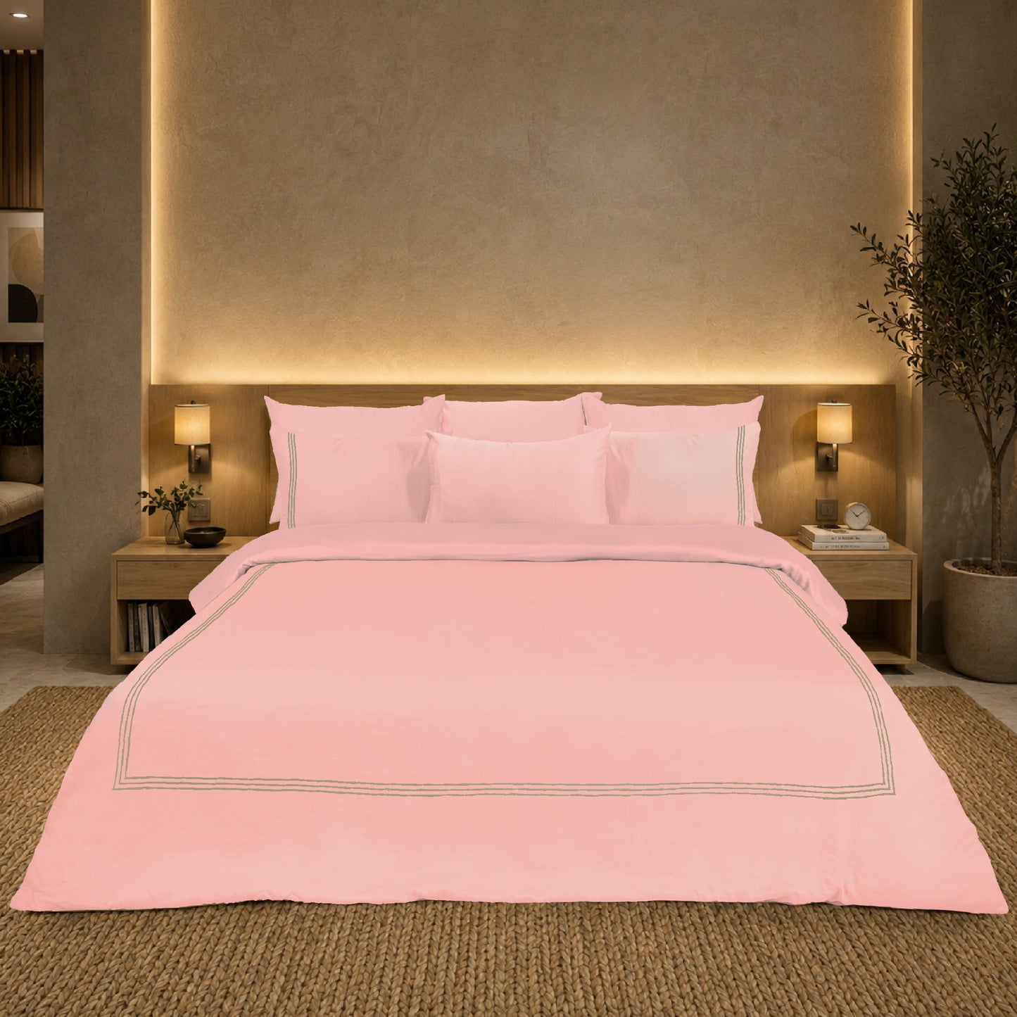 Pink Luxury Hotel Collection Embroidered King Quilt Cover Set with 2 Pillow Covers | 100% Cotton Sateen TC-200 | 104" x 95"