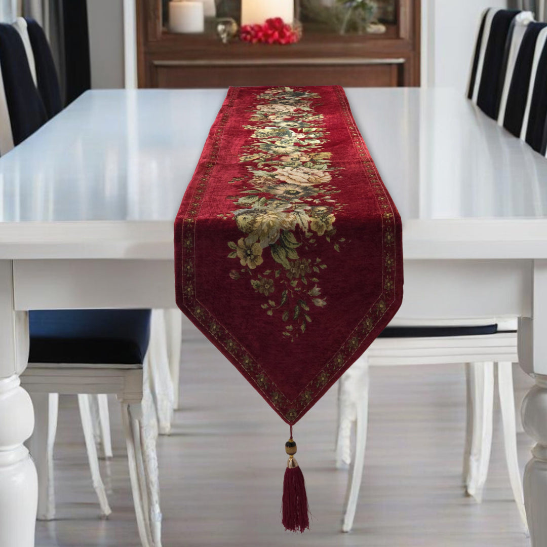 Maroon Jacquard Table Runner – 210 cm