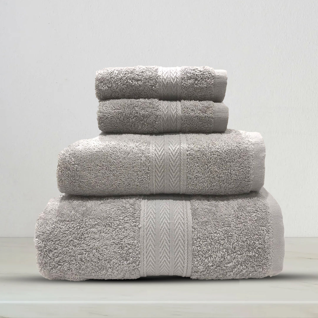 Grey | 4-Piece Dobby Fancy Towel Set | TWHB4GY1