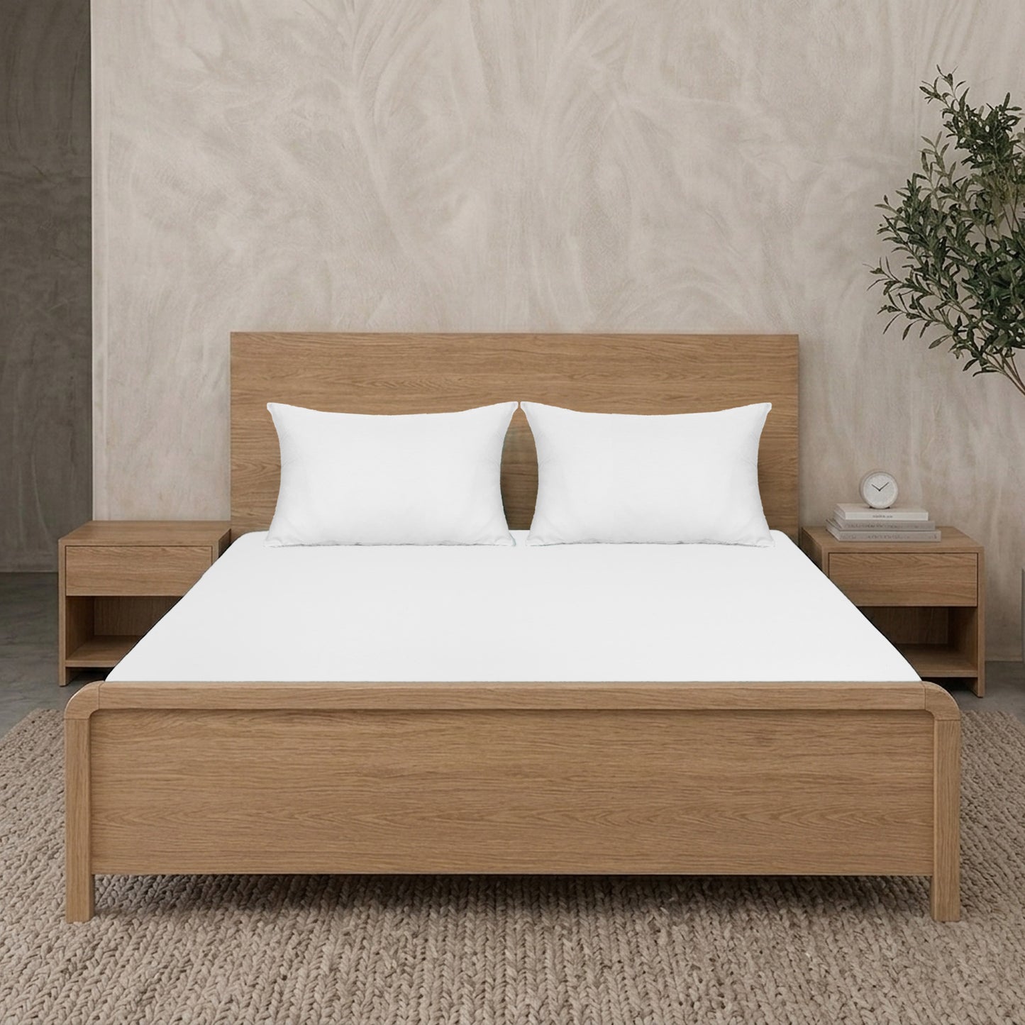 White Luxury Hotel Collection King Fitted Sheet Set with 2 Pillow Covers – 72" x 78" – 100% Cotton Sateen TC-200