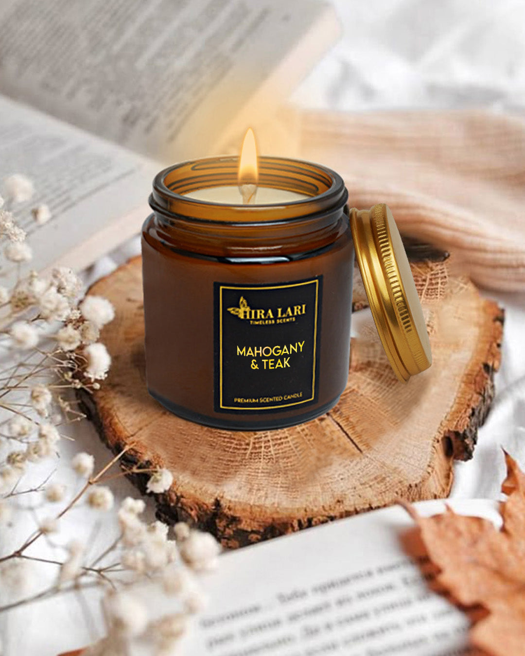 Mahogany & Teak Amber Candle Jar – Small