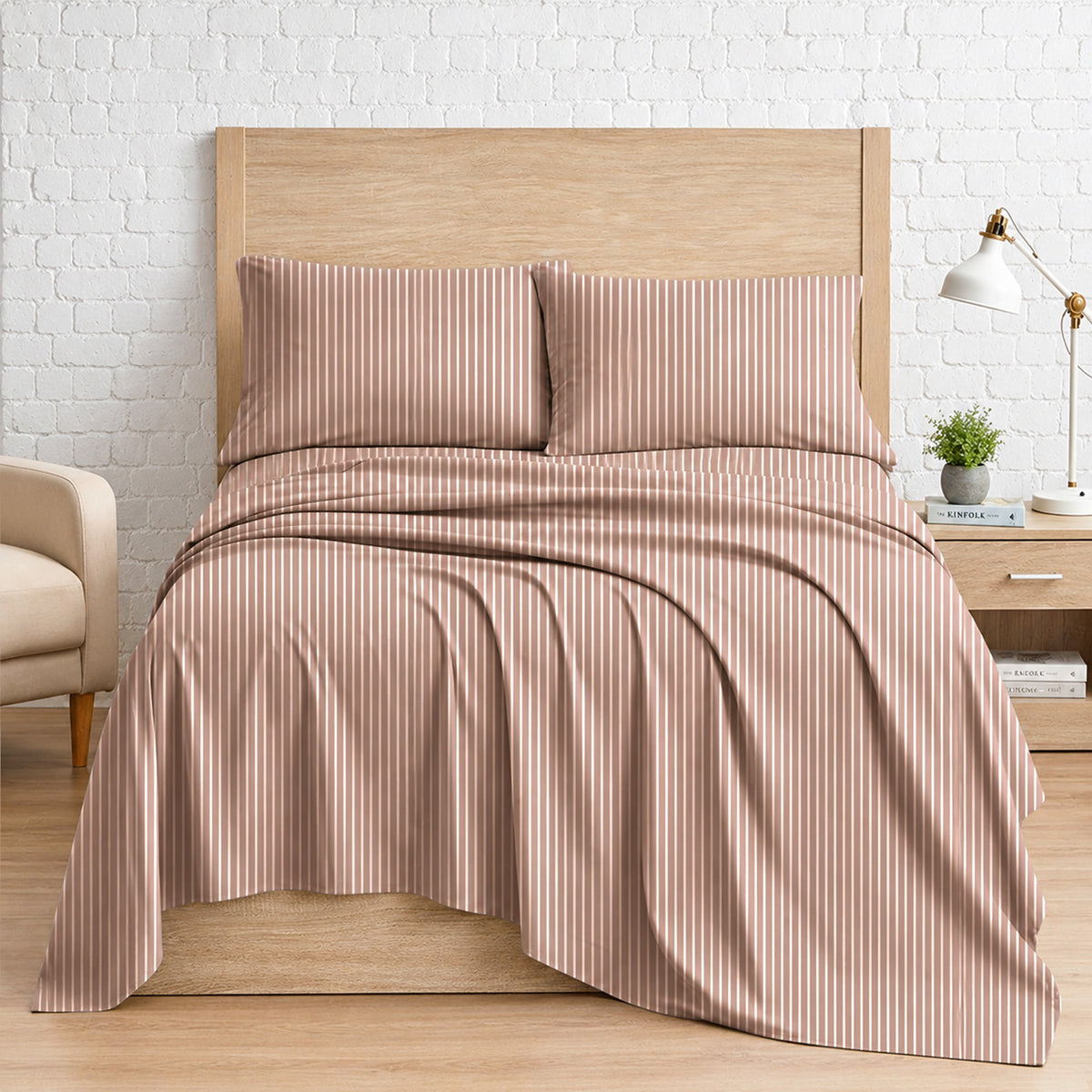 Pink – HL Hotel Collection King Flat Sheet Set | 100% Cotton, T-200 Stripe Sateen