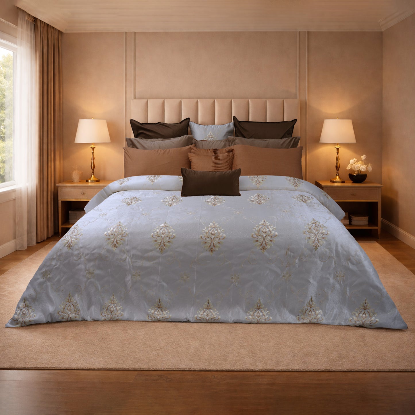 Silver Royale HL Signature Luxury Bed Linen Set by Hira Lari
