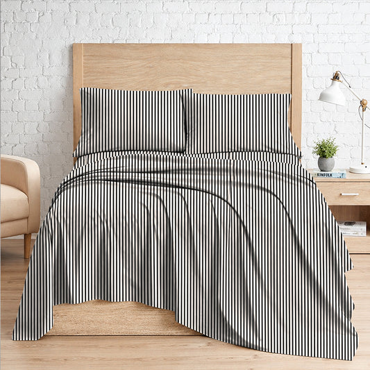 White – HL Hotel Collection King Flat Sheet Set | 100% Cotton, T-200 Stripe Sateen
