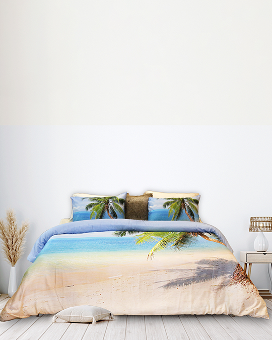 King Quilt Cover Set (Palm Tree Bright Blue)