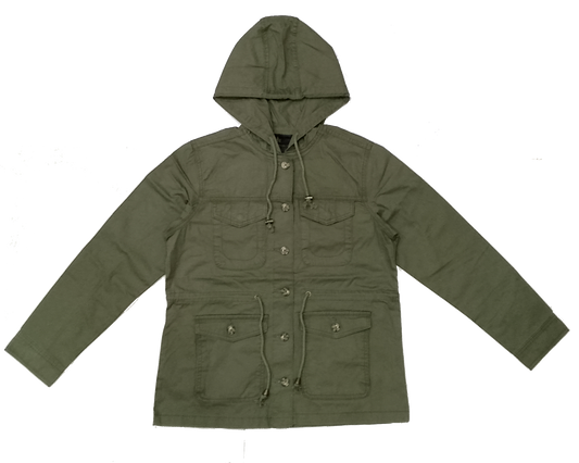 Dark Moss Green Hooded Denim Jacket