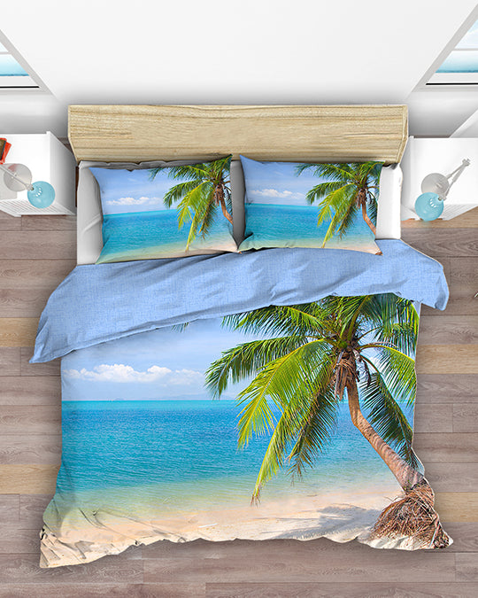 King Quilt Cover Set (Palm Tree Bright Blue)