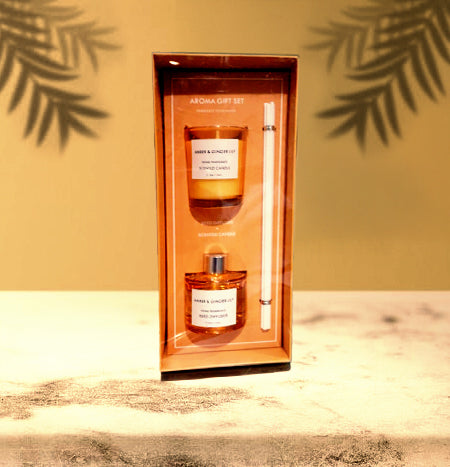Amber & Ginger Lily – Aroma Gift Set(Scented Candle & Reed Diffuser)