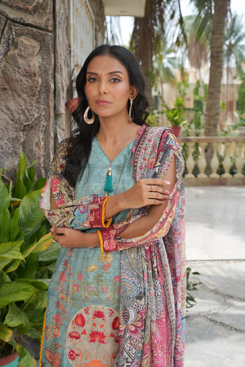 Bluzaar by Hira Lari | 3PC Unstitched Lawn Suit | HL-10 | Lawn 2025