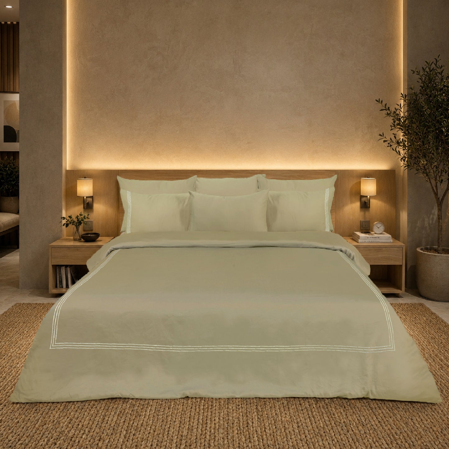 Beige Luxury Hotel Collection Embroidered King Quilt Cover Set with 2 Pillow Covers | 100% Cotton Sateen TC-200 | 104" x 95"