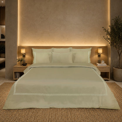 Beige Luxury Hotel Collection Embroidered King Quilt Cover Set with 2 Pillow Covers | 100% Cotton Sateen TC-200 | 104" x 95"