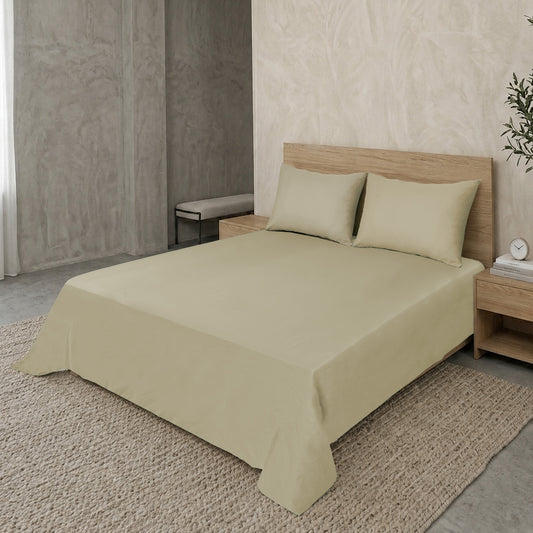 Beige Luxury Hotel Collection King Flat Sheet Set with 2 Pillow Covers – 108" x 102" – 100% Cotton Sateen TC-200