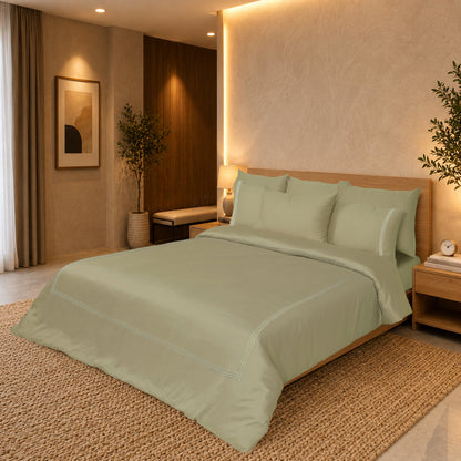 Beige Luxury Hotel Collection Embroidered King Quilt Cover Set with 2 Pillow Covers | 100% Cotton Sateen TC-200 | 104" x 95"