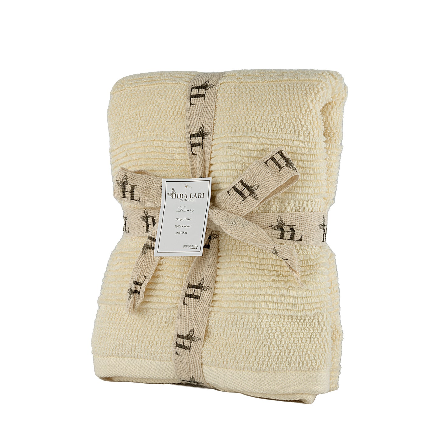 Cream - HL - Park Lane Hand Towel – 550 GSM | High Low Rib Stripe Design (50×100 cm)