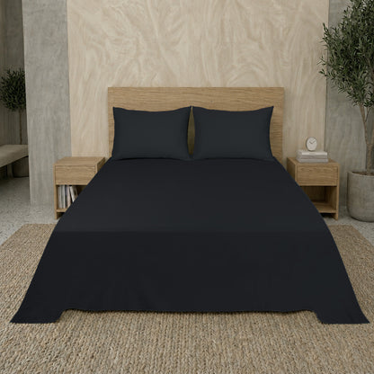 Black Luxury Hotel Collection King Flat Sheet Set with 2 Pillow Covers – 108" x 102" – 100% Cotton Sateen TC-200