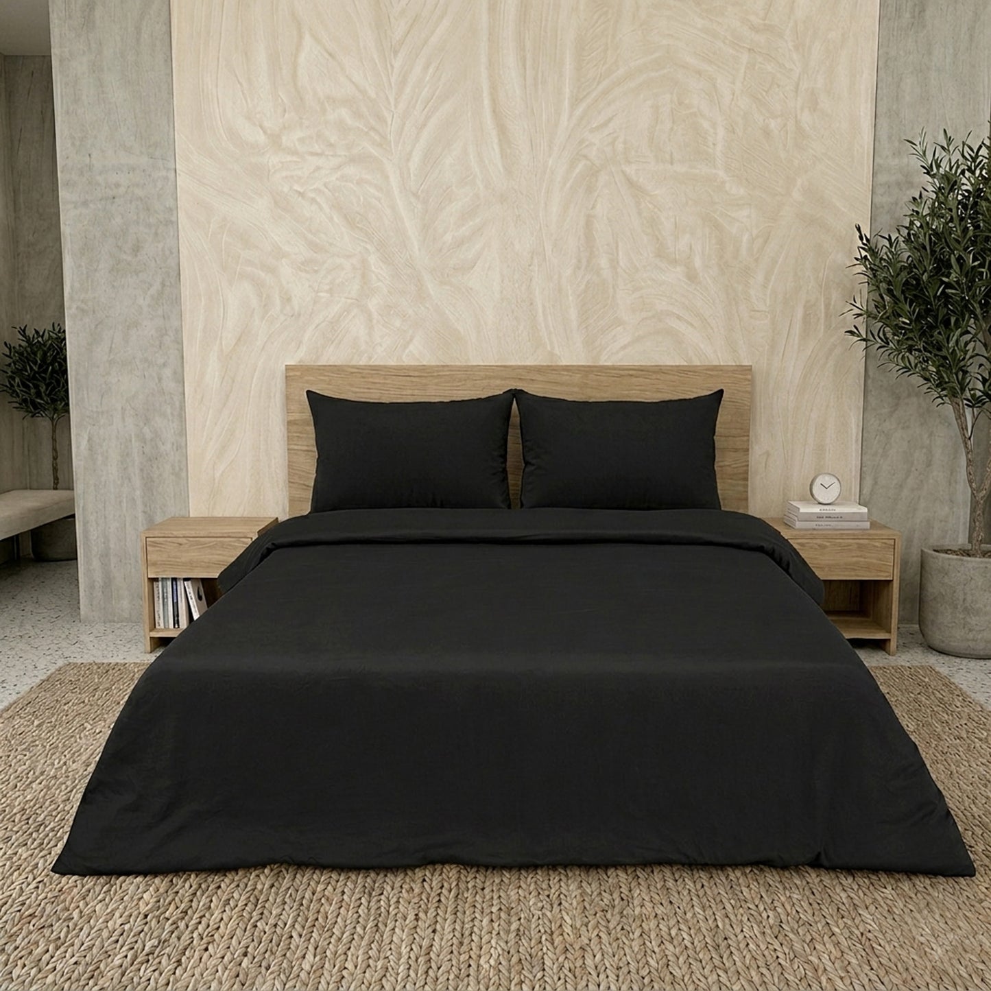 Black Luxury Hotel Collection King Quilt Cover Set with 2 Pillow Covers – 104" x 95" – 100% Cotton Sateen TC-200