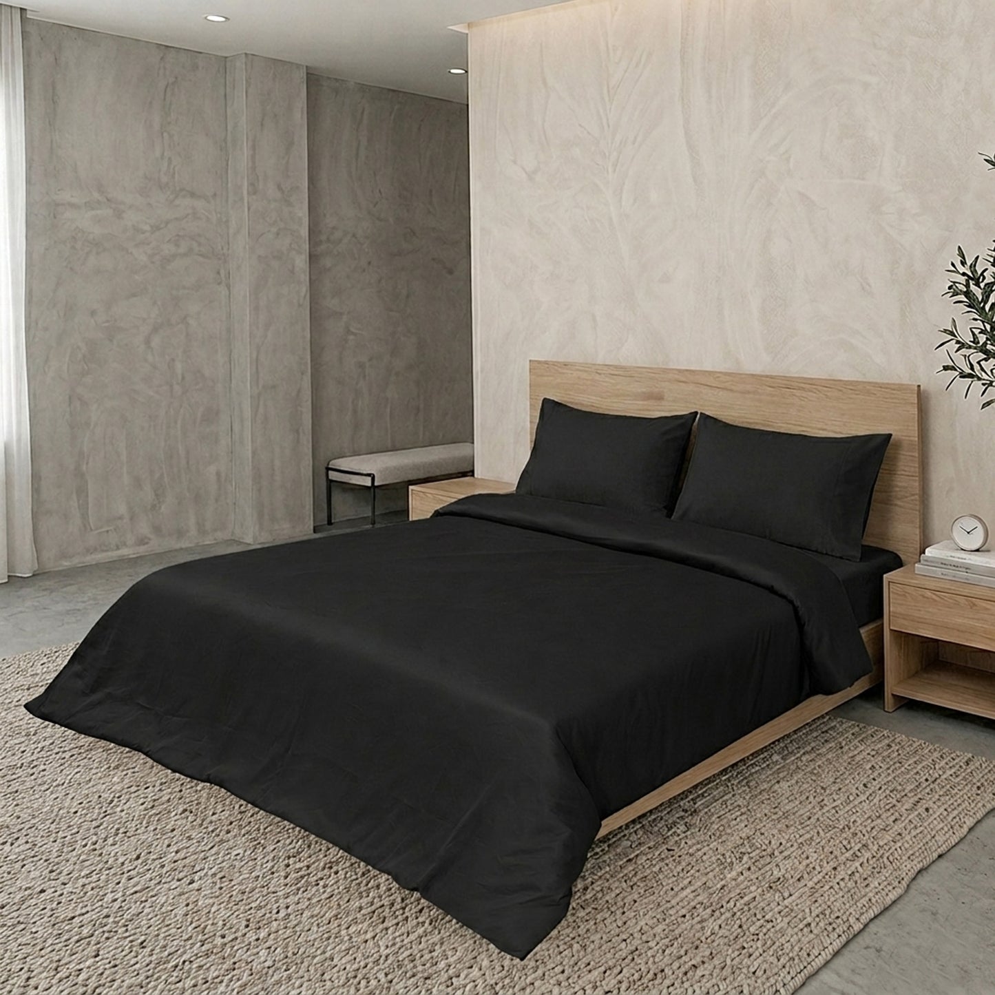 Black Luxury Hotel Collection King Quilt Cover Set with 2 Pillow Covers – 104" x 95" – 100% Cotton Sateen TC-200