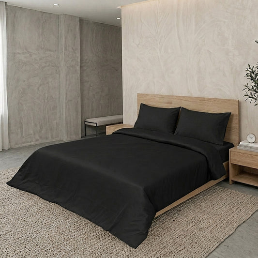 Black Luxury Hotel Collection King Quilt Cover Set with 2 Pillow Covers – 104" x 95" – 100% Cotton Sateen TC-200