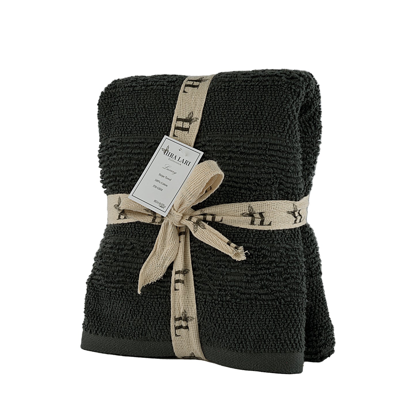 Charcoal - HL - Park Lane Hand Towel – 550 GSM | High Low Rib Stripe Design (50×100 cm)