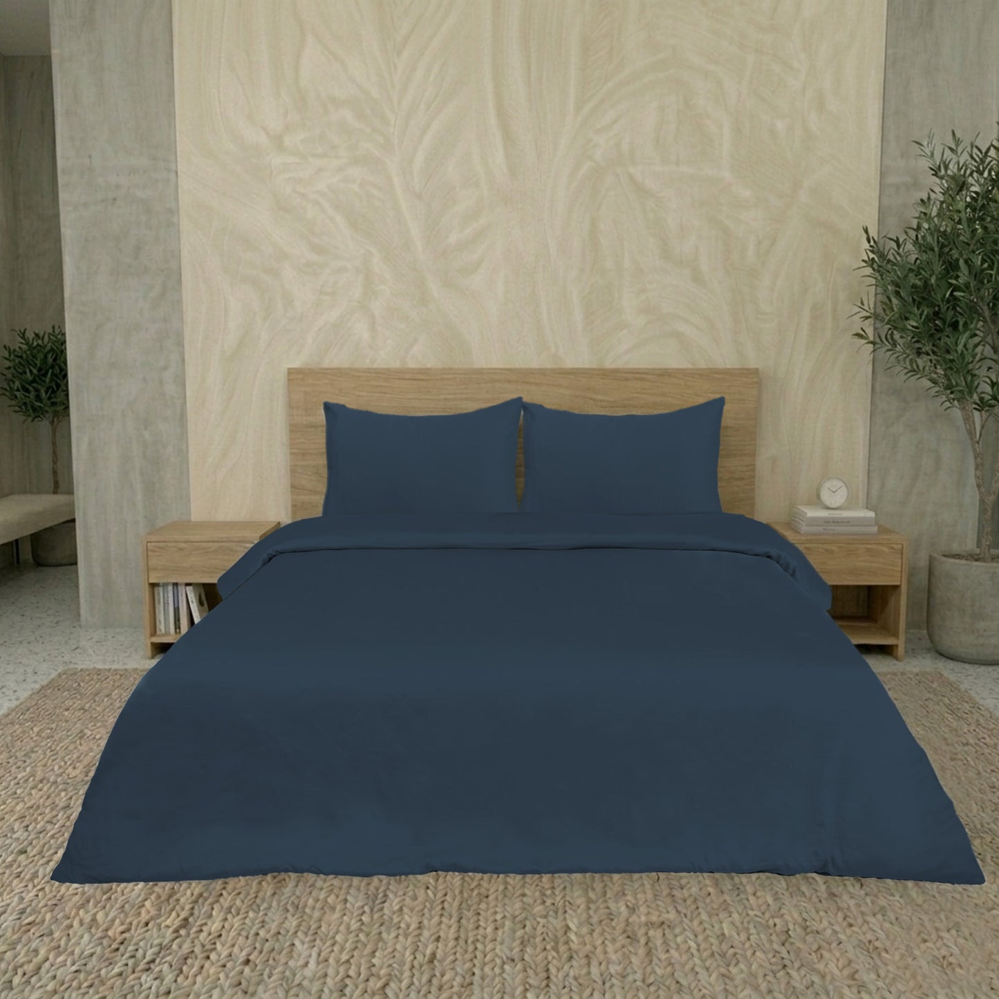 Navy Blue Luxury Hotel Collection King Quilt Cover Set with 2 Pillow Covers – 104" x 95" – 100% Cotton Sateen TC-200