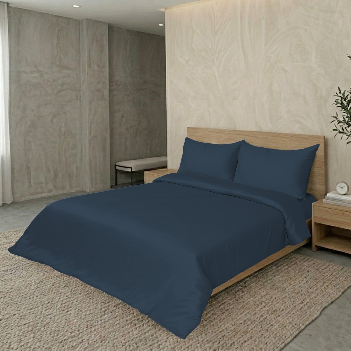 Navy Blue Luxury Hotel Collection King Quilt Cover Set with 2 Pillow Covers – 104" x 95" – 100% Cotton Sateen TC-200