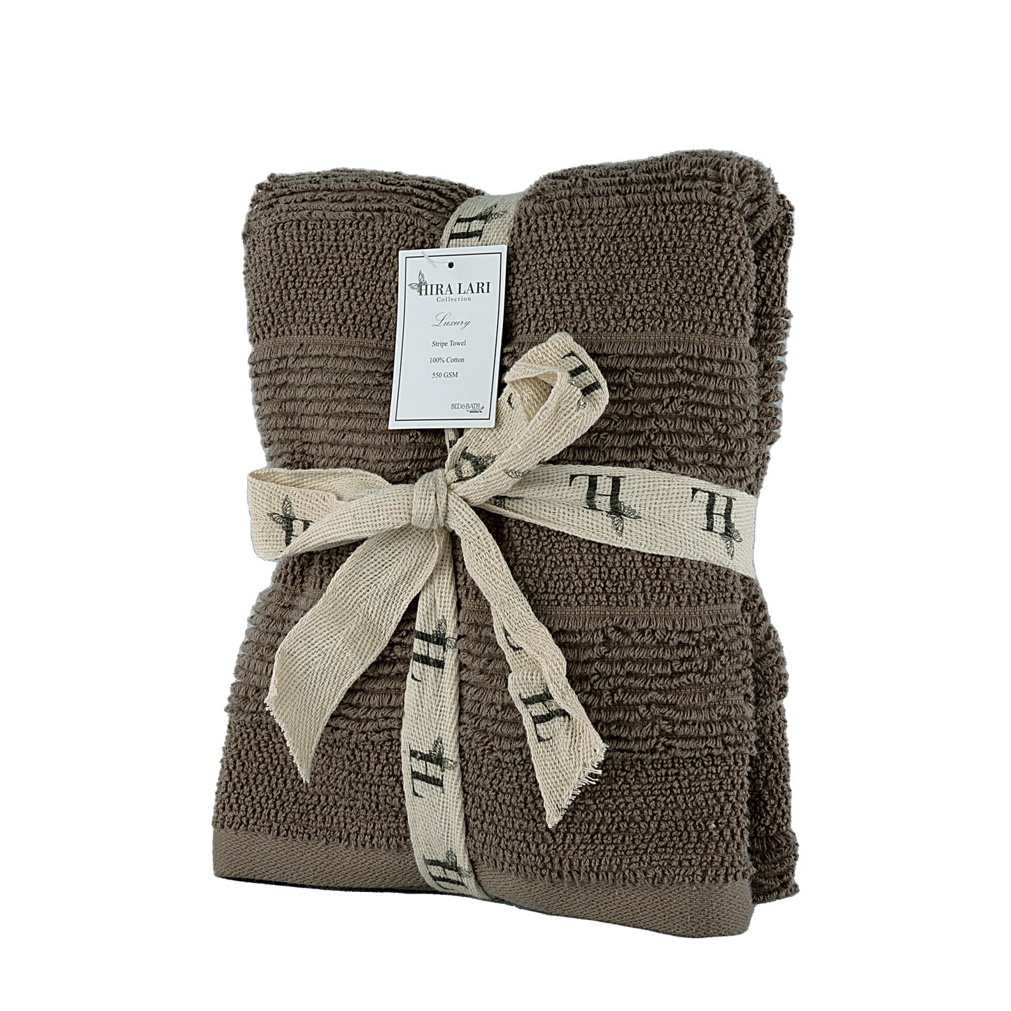 Brown - HL - Park Lane Hand Towel – 550 GSM | High Low Rib Stripe Design (50×100 cm)