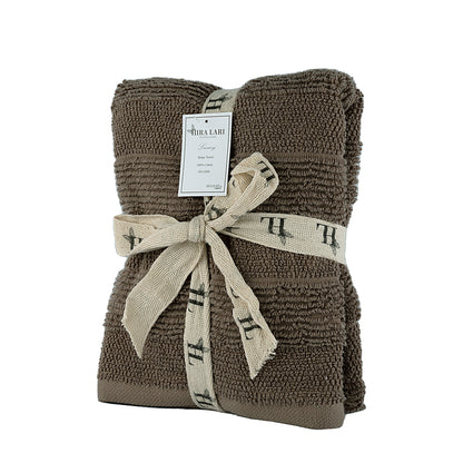 Brown - HL - Park Lane Hand Towel – 550 GSM | High Low Rib Stripe Design (50×100 cm)