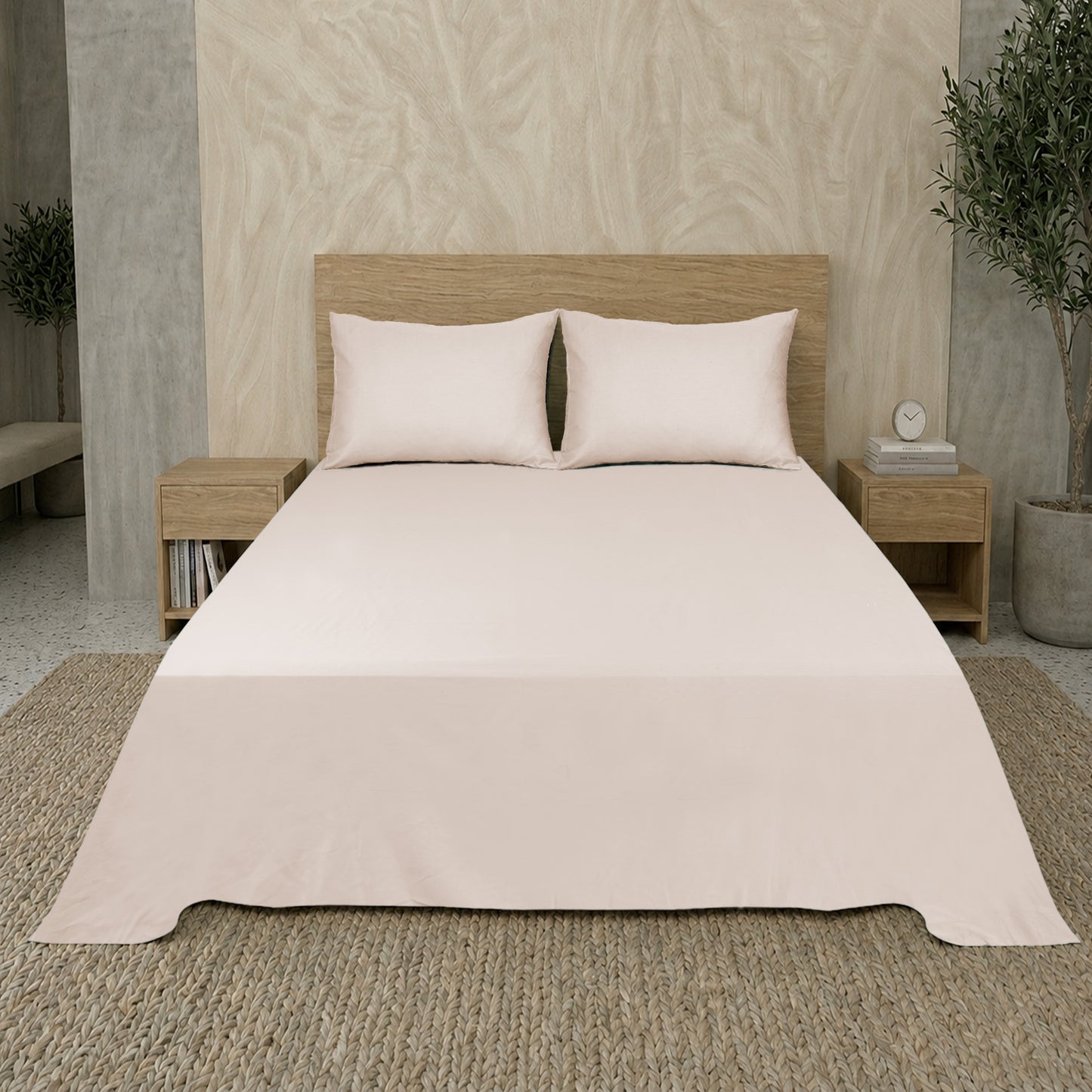 Biscuit Luxury Hotel Collection King Flat Sheet Set with 2 Pillow Covers – 108" x 102" – 100% Cotton Sateen TC-200