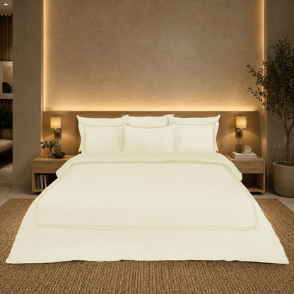 Biscuit Luxury Hotel Collection Embroidered King Quilt Cover Set with 2 Pillow Covers | 100% Cotton Sateen TC-200 | 104" x 95"