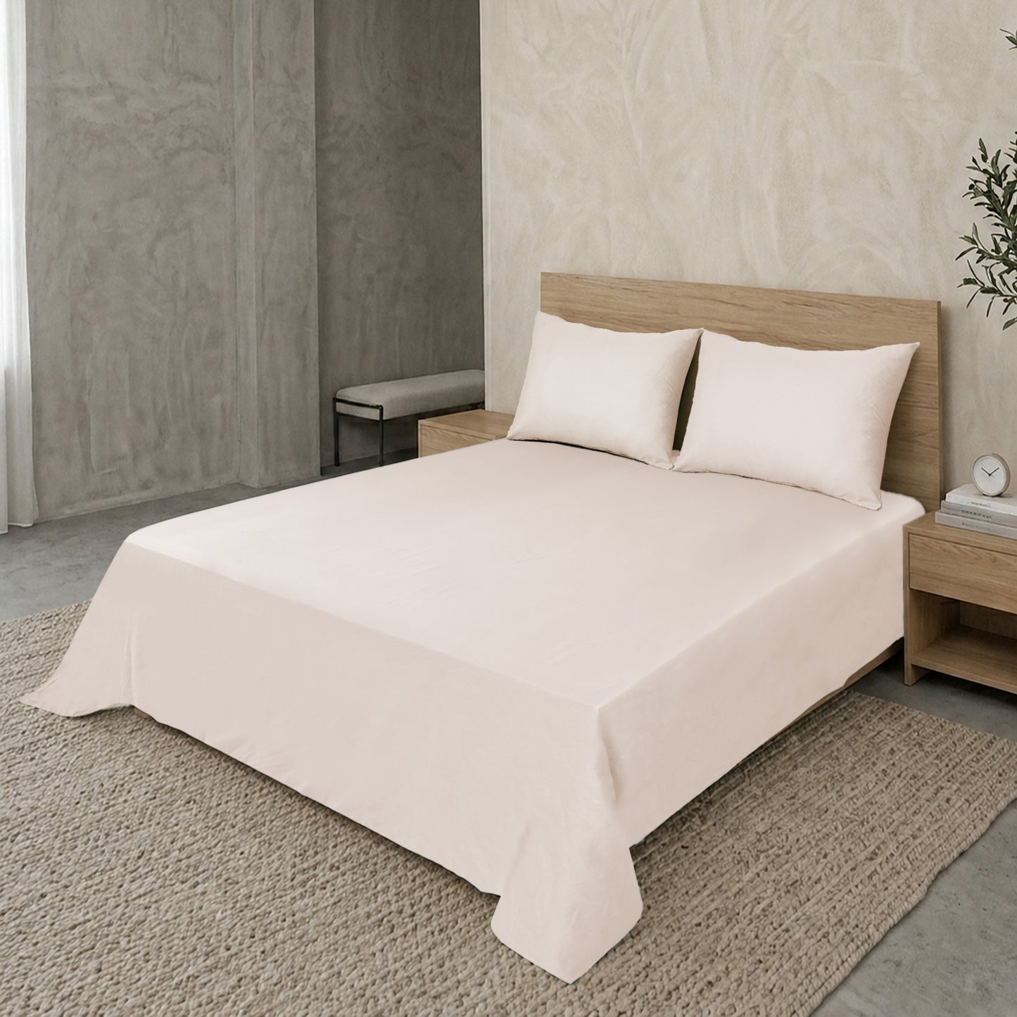 Biscuit Luxury Hotel Collection King Flat Sheet Set with 2 Pillow Covers – 108" x 102" – 100% Cotton Sateen TC-200