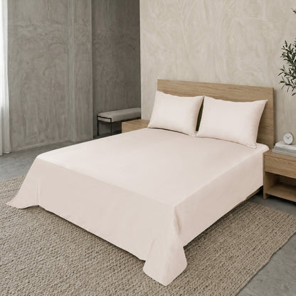 Biscuit Luxury Hotel Collection King Flat Sheet Set with 2 Pillow Covers – 108" x 102" – 100% Cotton Sateen TC-200