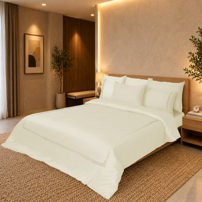 Biscuit Luxury Hotel Collection Embroidered King Quilt Cover Set with 2 Pillow Covers | 100% Cotton Sateen TC-200 | 104" x 95"