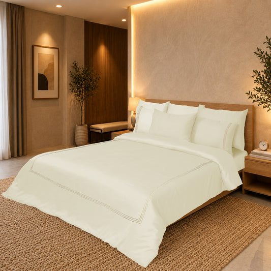 Biscuit Luxury Hotel Collection Embroidered King Quilt Cover Set with 2 Pillow Covers | 100% Cotton Sateen TC-200 | 104" x 95"