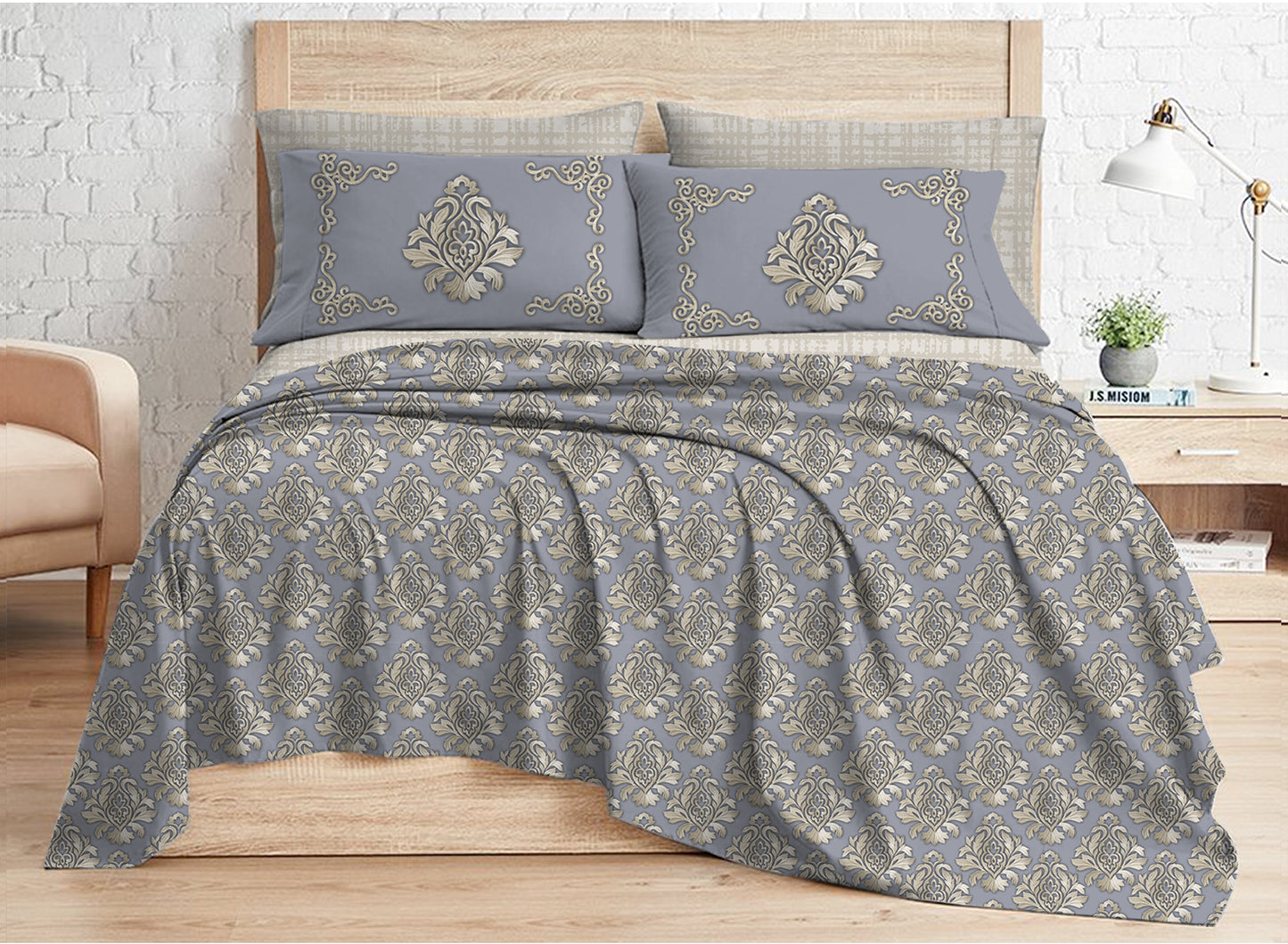 Hira Lari King Flat sheet (Damask)