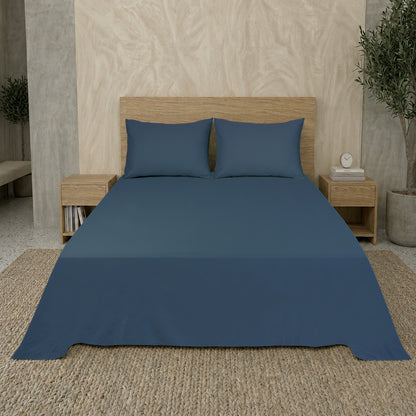 Navy Blue Luxury Hotel Collection King Flat Sheet Set with 2 Pillow Covers –  108" x 102" – 100% Cotton Sateen TC-200
