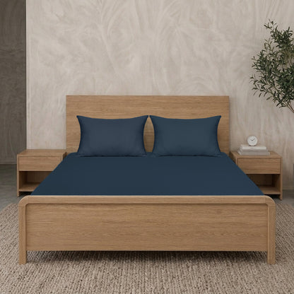Navy Blue Luxury Hotel Collection King Fitted Sheet Set with 2 Pillow Covers – 72" x 78" – 100% Cotton Sateen TC-200