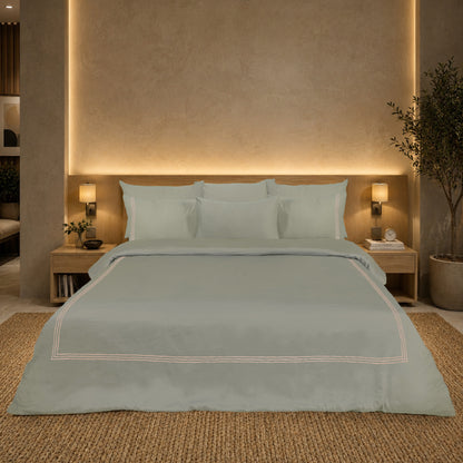 Silver Grey Luxury Hotel Collection Embroidered King Quilt Cover Set with 2 Pillow Covers | 100% Cotton Sateen TC-200 | 104" x 95"