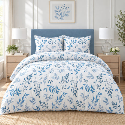 White Floral King Quilt Cover Set – Satin Microfiber | 3 Pieces
