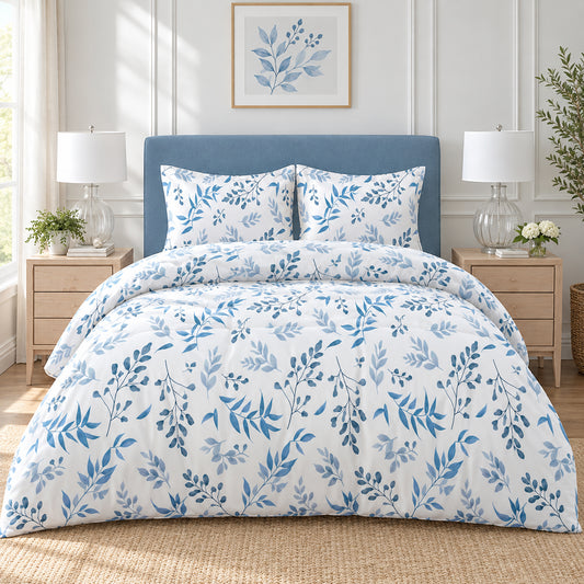 White Floral King Quilt Cover Set – Satin Microfiber | 3 Pieces