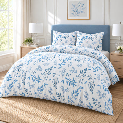 White Floral King Quilt Cover Set – Satin Microfiber | 3 Pieces