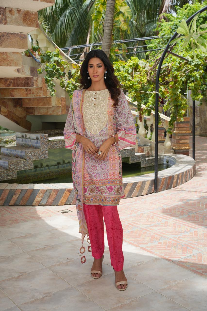 Florug by Hira Lari | 3PC Unstitched Lawn Suit | HL-08 | Lawn 2025