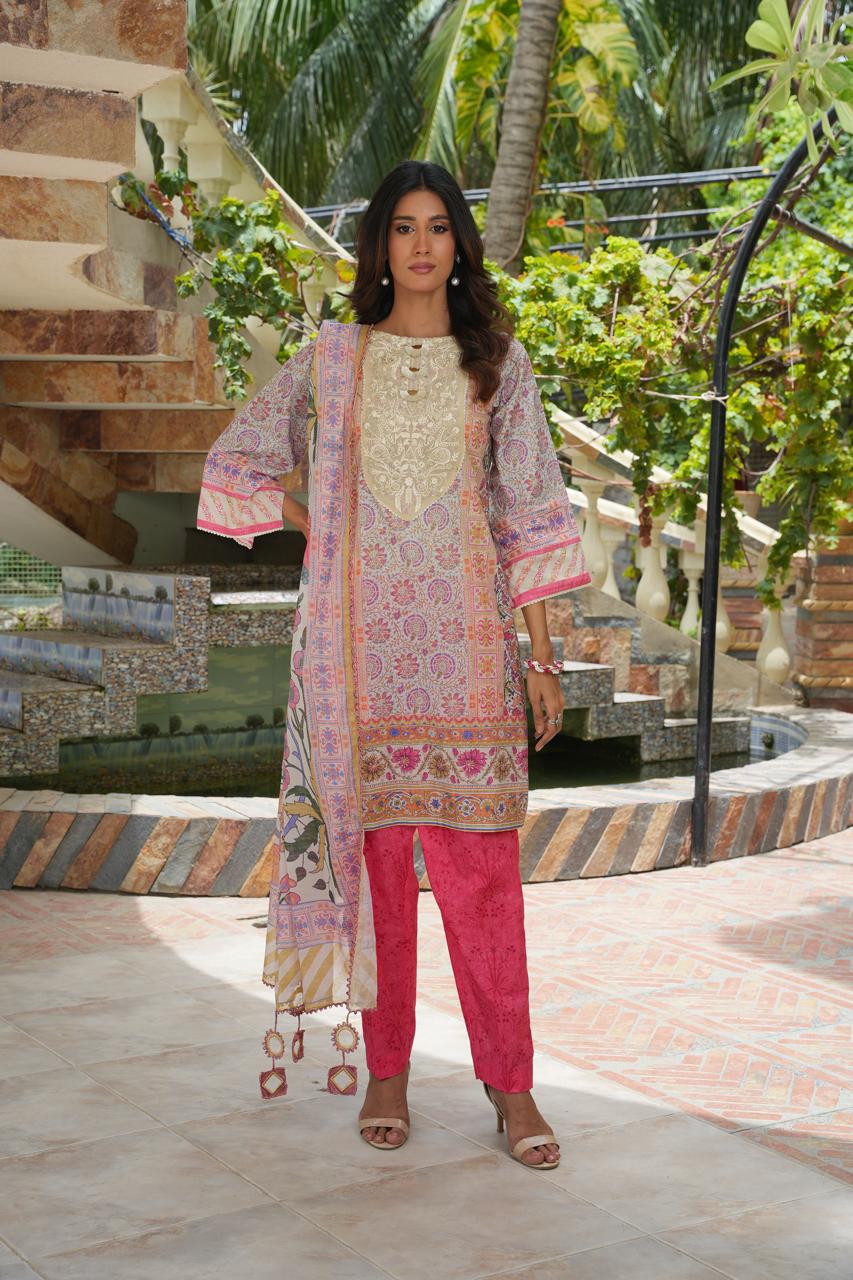 Florug by Hira Lari | 3PC Unstitched Lawn Suit | HL-08 | Lawn 2025