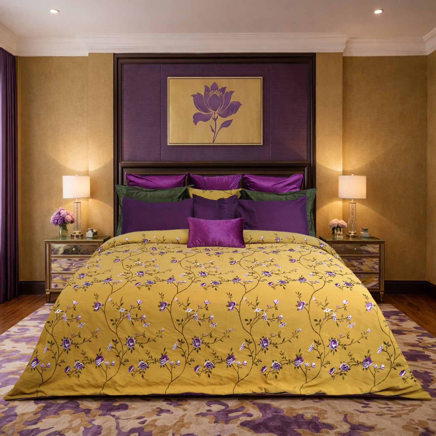Mustard Blossom HL Signature Luxury Bed Linen Set by Hira Lari