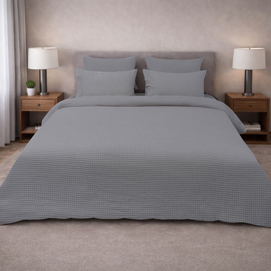 HL King Quilt Cover Set – Luxury Waffle Texture (Silver)